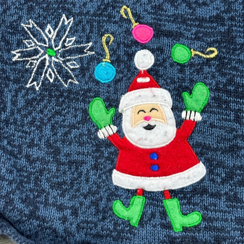 VTG Tiara International Christmas Santa Sweater Women L Blue Ramie Full Zip - Picture 6 of 16